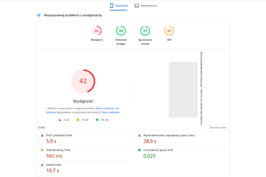 Źle zoptymalizowana strona internetowa.
