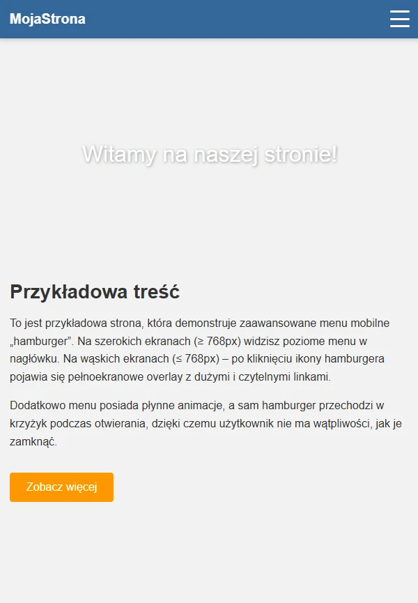 Przykład wykorzystania menu hamburger na stronie internetowej