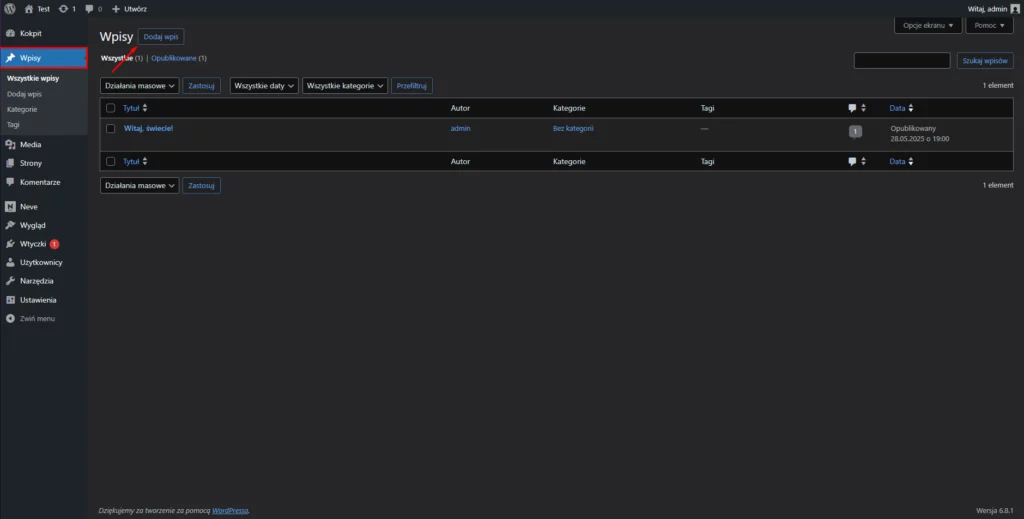 Jak dodać wpis w WordPress?